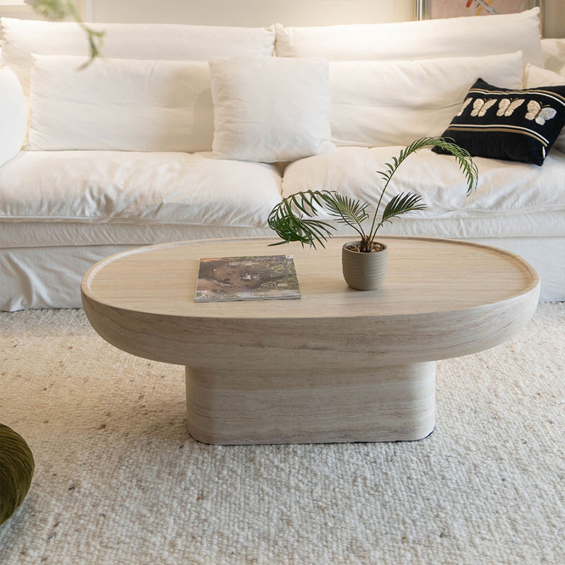 Beige Fibreglass Oval Coffee Table, Beige, 13.78" H x 47.24" W x 26.77" D