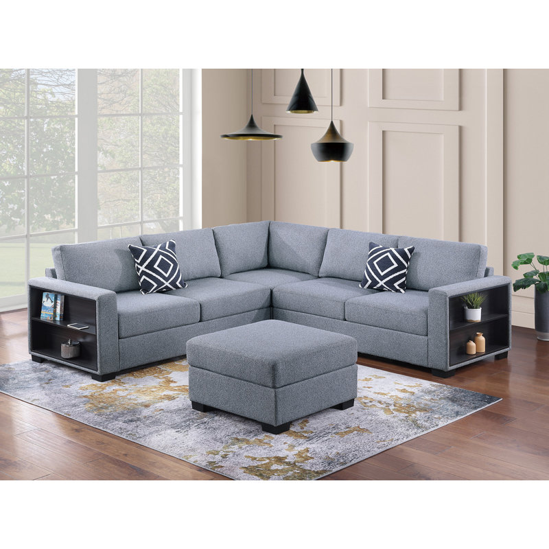 Ensemble modulaire 4 pièces avec repose-pieds, Velours côtelé gris