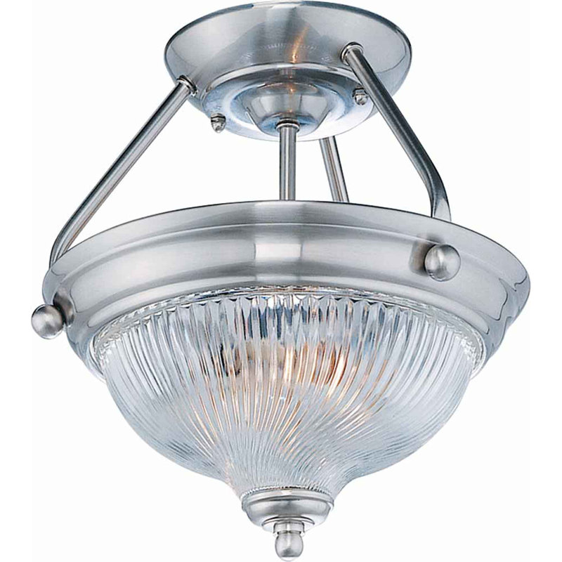 Plafonnier semi-encastré 3 lumières en nickel brossé Ermie l 15 po avec abat-jour en verre transparent prismatique