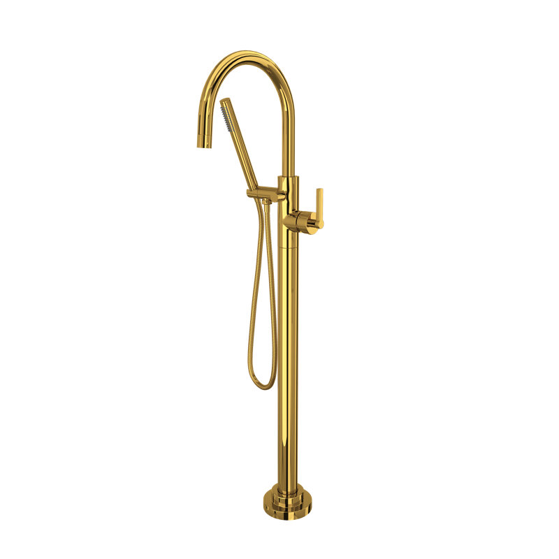 Lombardia Single Hole Floor Mount Tub Filler Trim, Unlacquered Brass