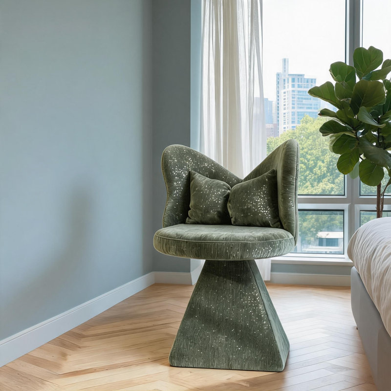 Fauteuil de chambre en velours pivotant à 360 degrés, fauteuil d'appoint à finition papillon vert, Vert