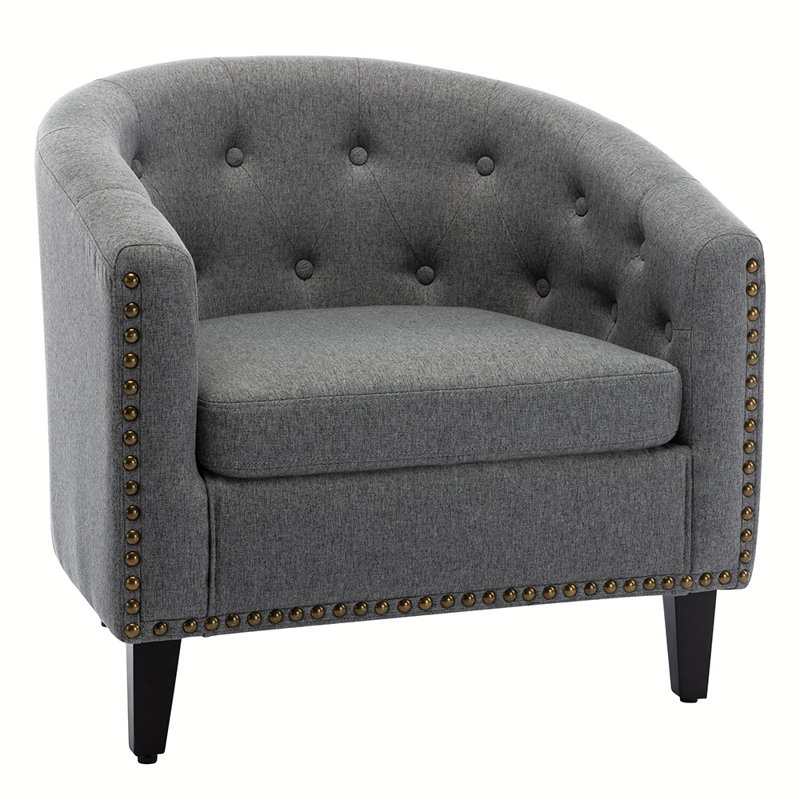 Fauteuil demi-tonneau touffeté, Lin gris