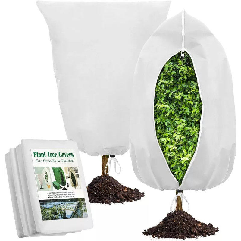 4 Pack Frost Covers with Zipper and Drawstring – Tree & Plant Protection Cover, 47.2'' H x 31.5''W x 1''D, White