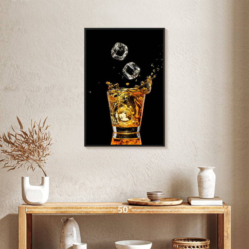 Whisky et glaçons, Cadre flottant noir, 21 po x 31 po