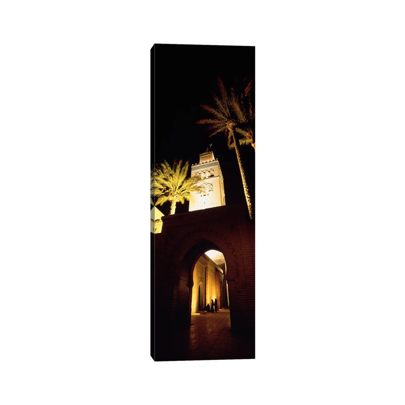 Low Angle View Of A Mosque Lit Up At Night - Wrapped Canvas Panoramic Print, 30.48 cm H x 91.44 cm W x 1.91 cm D