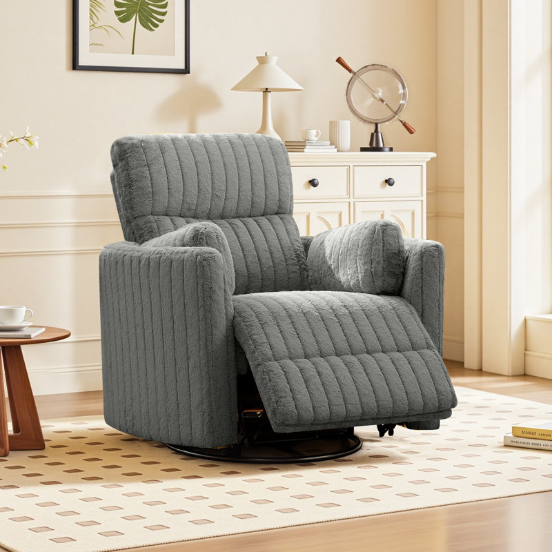  40″ Wide Power Swivel Recliner with USB Charging – Corduroy Rocking Barrel Chair, Carbon