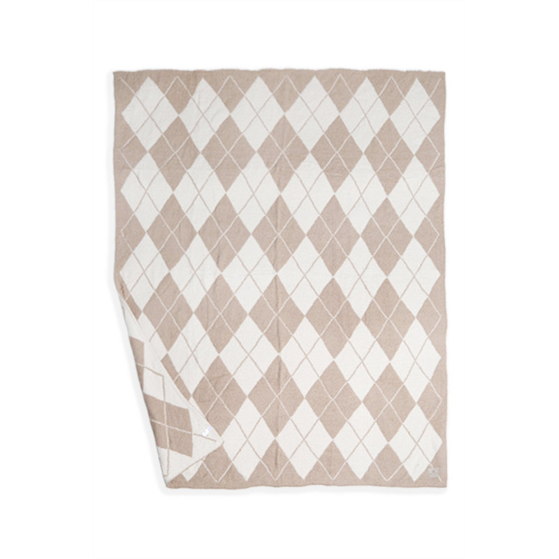 Argyle Pattern Luxury Soft Throw Blanket, Beige