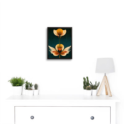 Tulip Flowers Coral Mustard Art Deco 1 Piece Single Picture Frame Wall Art
