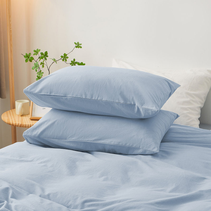 XINMIANFANG 100% Washed Cotton Pillowcases Linen Textured Natural Wrinkle Pillow Shams Set of 2 Comfy Breathable Durable
