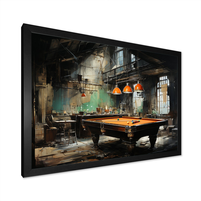 Art mural sur toile Billard Industrial Game III - Billiards, H 34 po x l 44 po, Cadre photo noir, Noir