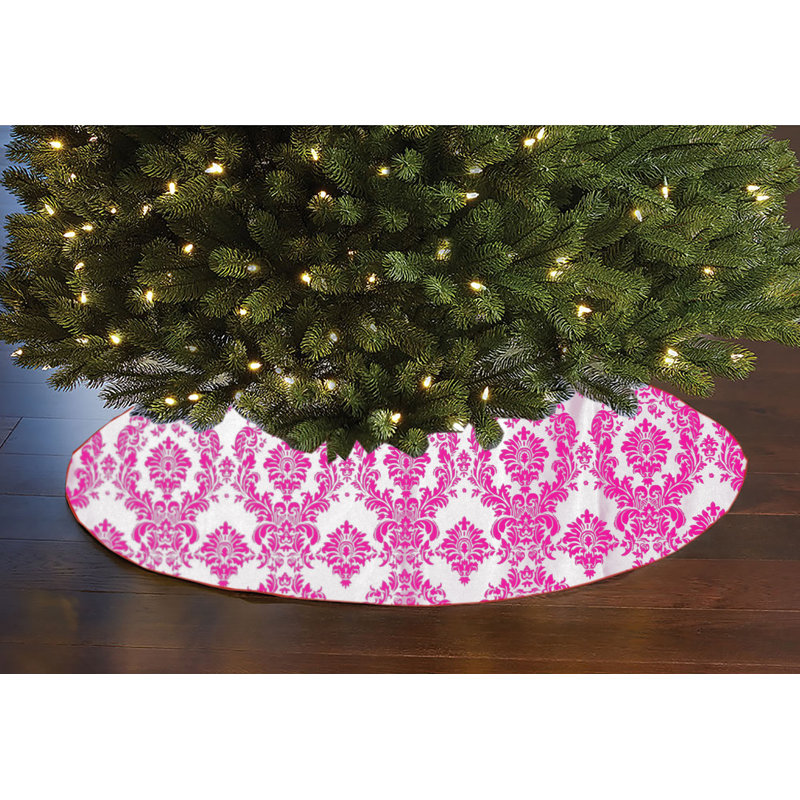 Jupe d'arbre de Noël damassé, Fuchsia / blanc