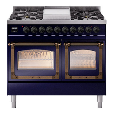 ILVE Nostalgie II Series Noblesse 40 inch Dual Fuel Range with 6 Sealed Burners, Griddle (Glass Door)
