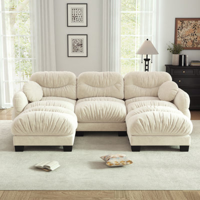 116''Modern Chenille U Shape 3-Seater Modular Sectional Sofa