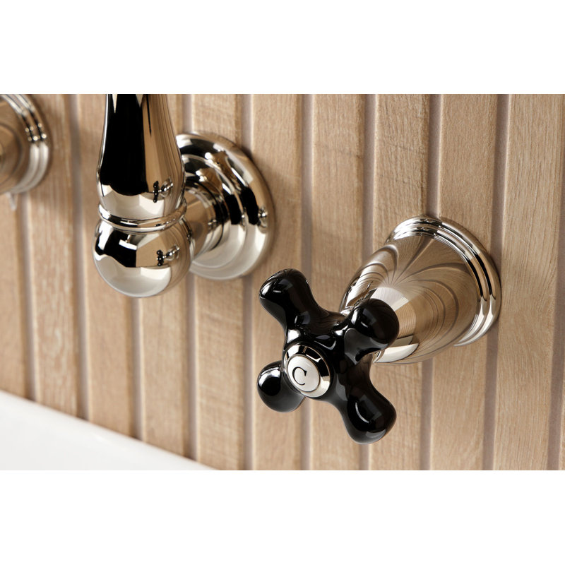 Kingston Brass Duchess Two-Handle Wall Mount Bathroom Faucet, Polished Chrome/Black