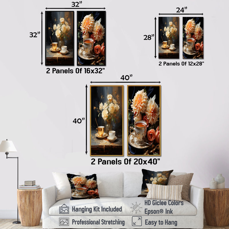 Tea Time Classic Sips - Ensemble de 2 impressions sur toile café et thé, H 28 po x l 25 po, Toile tendue
