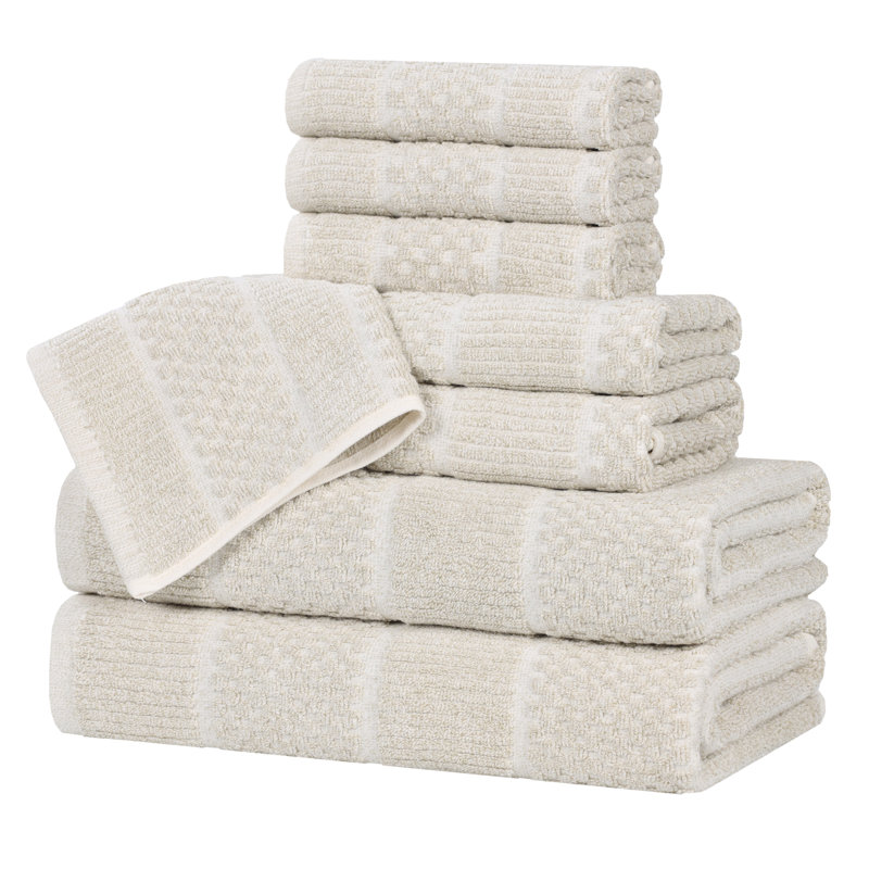 Ensemble de serviettes 8 pièces en mélange de coton et viscose Naples, Beige