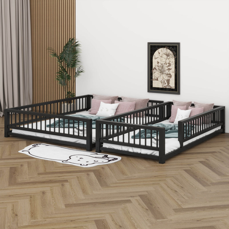 Twin XL Over Queen Bunk Bed For Adults, Heavy-Duty Metal Bunk Bed Frame With Ladder, High Guardrail And Slats Support, Black