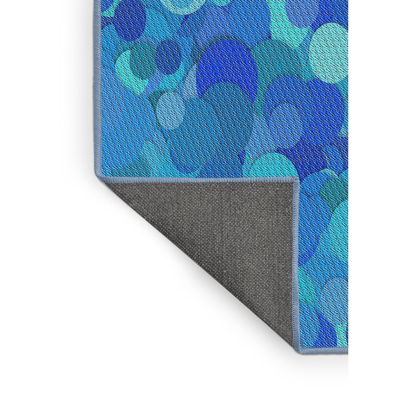 Tapis bleu/turquoise à motifs, Rectangle 2 pi x 4 pi