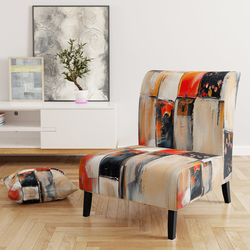 Brechta Vibrant Curve Design II - Velvet Upholstered Modern Slipper Chair, Orange/Black/Yellow
