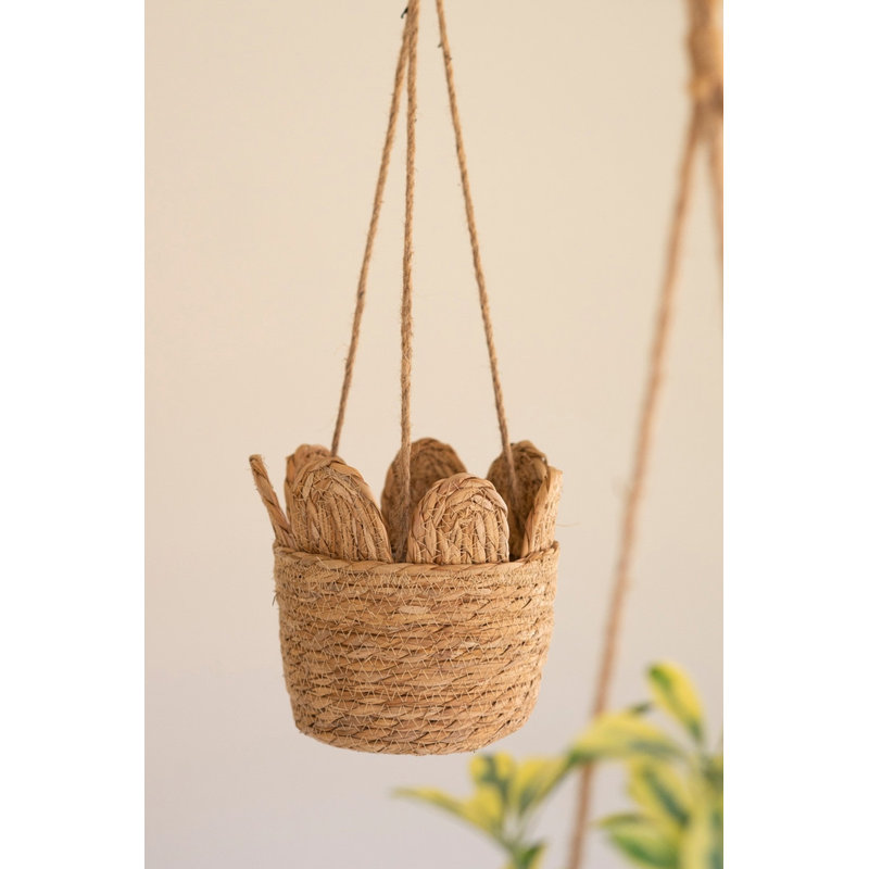  Panier à fleurs d'intérieur suspendu - Herbe de mer naturelle - H 7,5 po, ensemble de 6