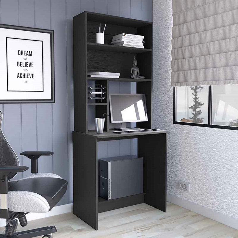 Computer Hutch Desk, Lower Shelf, Four Shelves