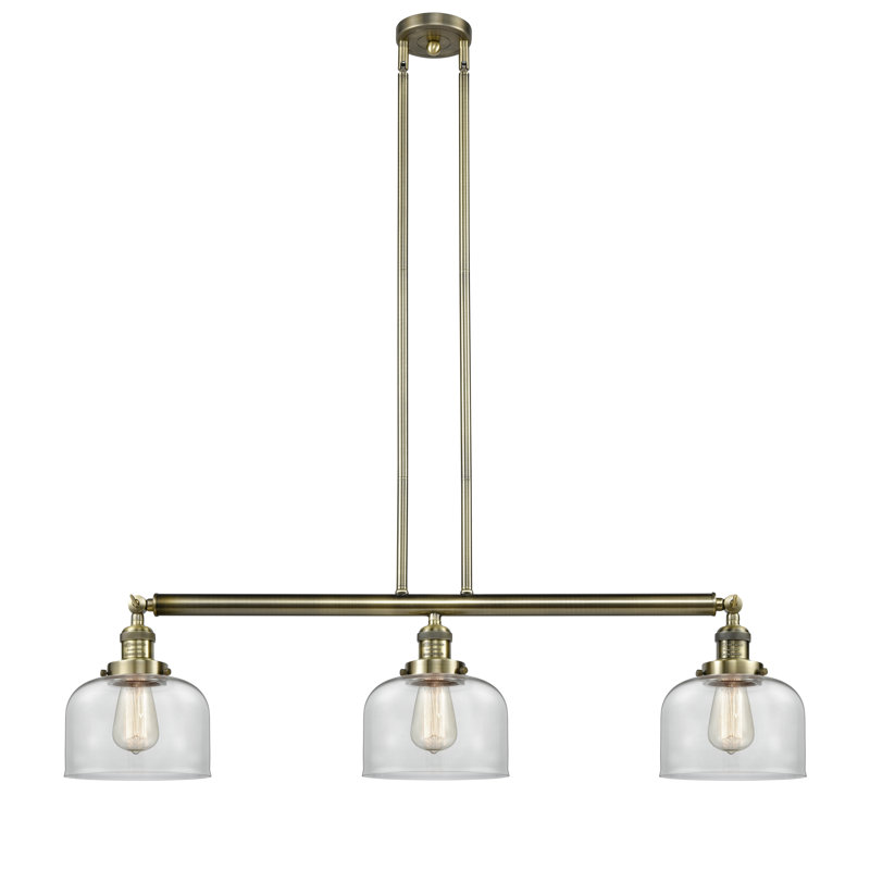 Bell - 3 Light 41" Stem Hung Island Light, Antique Brass, Matte White, LED