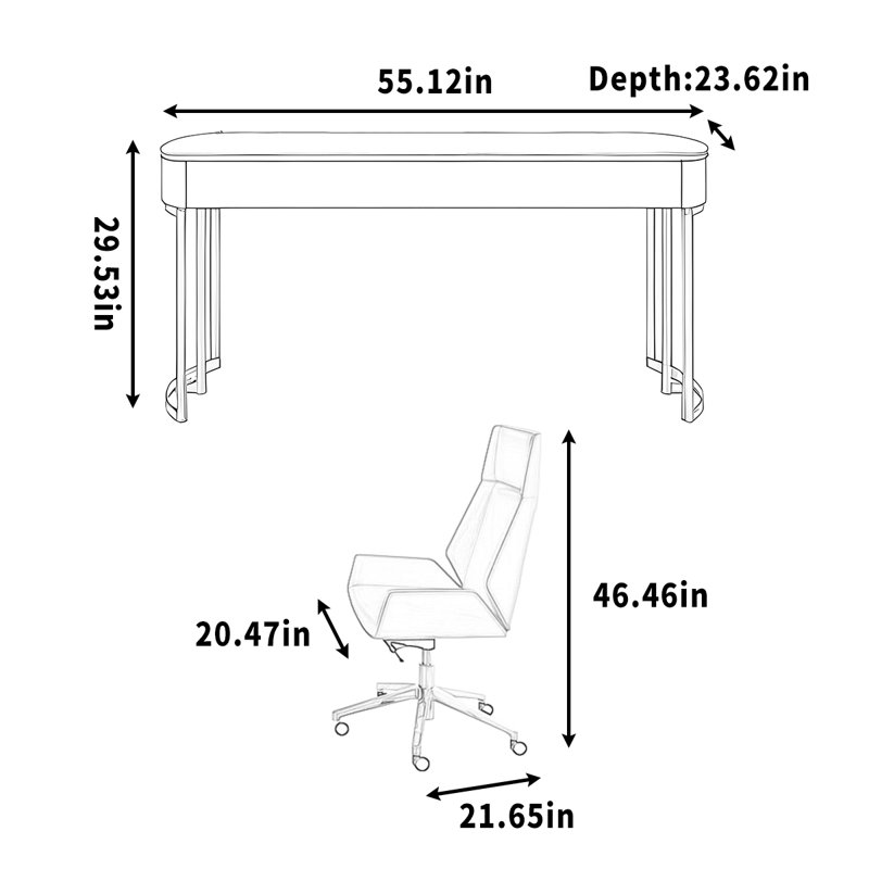 Bureau d'écriture simple en granit, H 29,53 po x l 55,12 po x P 23,62 po, Doré
