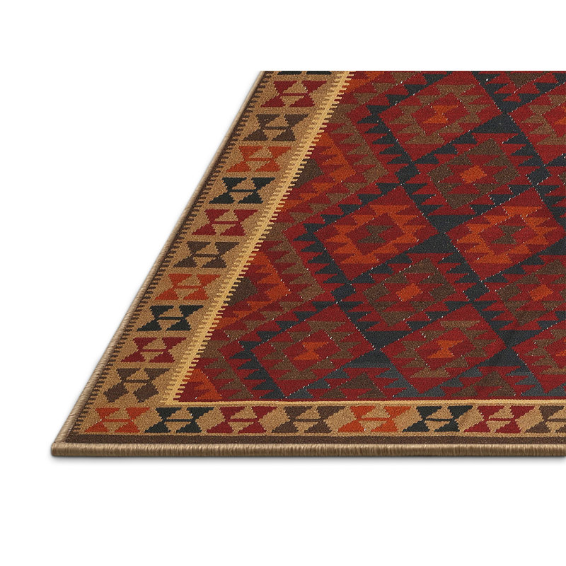 Tapis de zone rouge/jaune contemporain, Rectangle 5 pi x 7 pi