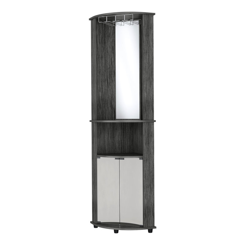 Ensemble de bar à 3 tablettes en chêne avec portes vitrées et armoire en chêne