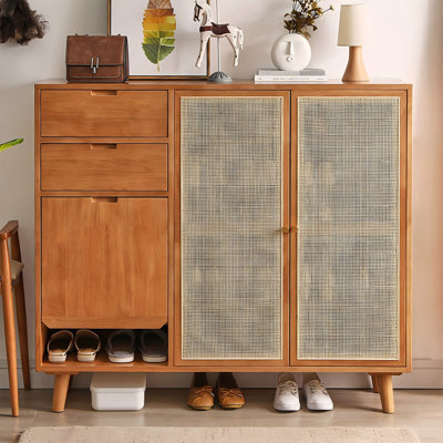 Rangement à chaussures en bois d'hévéa brun massif 47,24 po