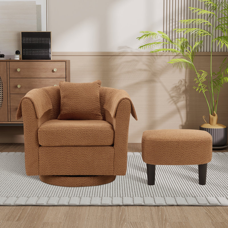 Fauteuil d'appoint pivotant avec repose-pieds en chenille, Jaune