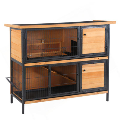 Structure en bois pour animal de compagnie avec cage individuelle 48 po, 2 étages, rampe, bac à fuites, auge et toit pour asphalte