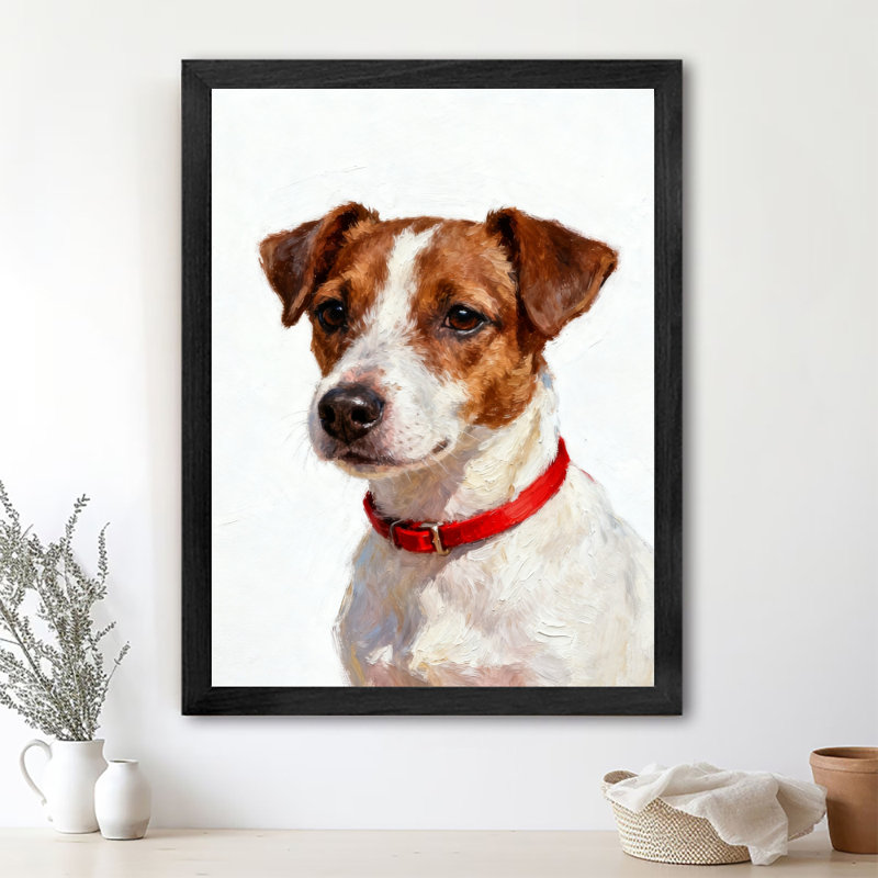 Reproduction d'art encadré noir avec chien mignon et honnête rétro, H 11 po x l 9 po