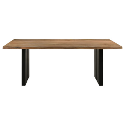 Natural Rectangular Dining Table With Stylish Double Pedestal Black Iron Legs, 30 Inches Height, 40 Width,Seats 6