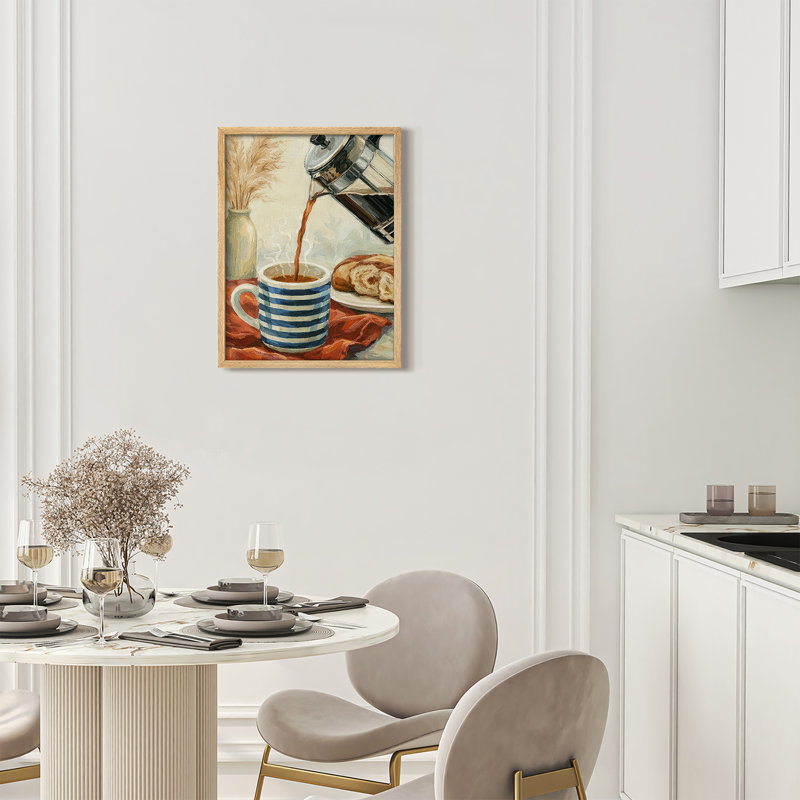 Coffee Pour Still Life Framed Wall Art Prints - Warm Kitchen Coffee Bar Decor, Natural, H 16 po x l 12 po