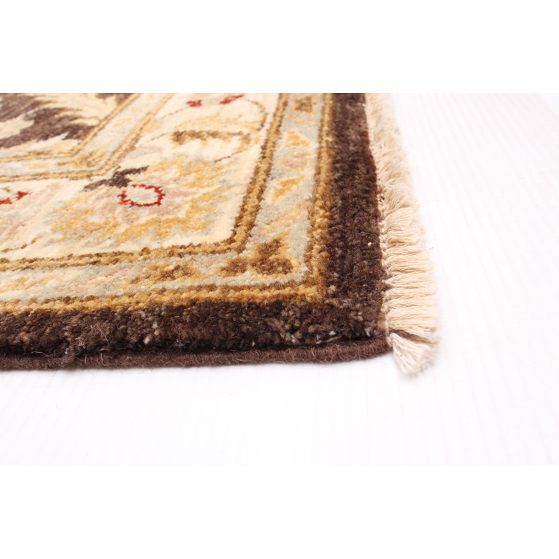 Tapis brun foncé en laine noué à la main de conception unique 4 pi x 6 pi nouvel âge Arabel