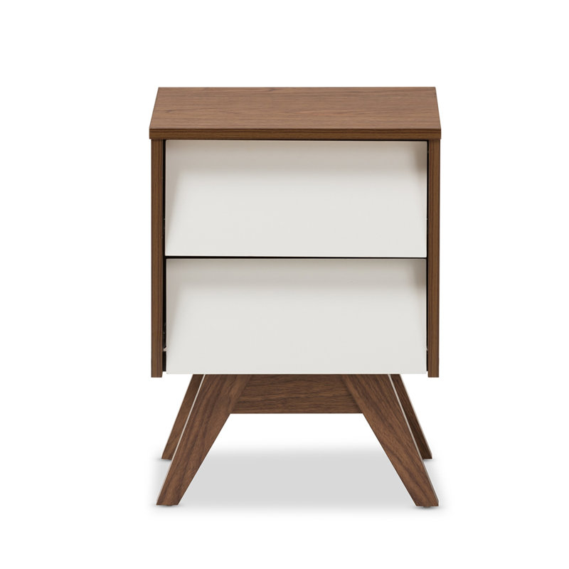 Cravens 2-Drawer Nightstand in White and Walnut Finished Wood,  21.5'' H X 15.75'' W X 13.75'' D