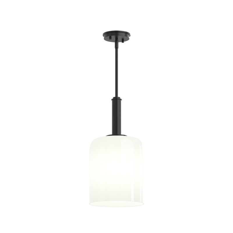 Luminaire suspendu noir mat avec abat-jour en verre opale Reines, Noir mat, White