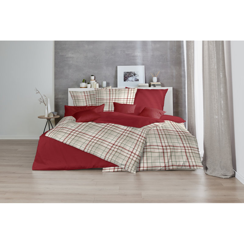 Mikhail Beige Flannel Reversible Duvet Cover Set, 155 x 220cm - x1 80 x 80cm pillow cover