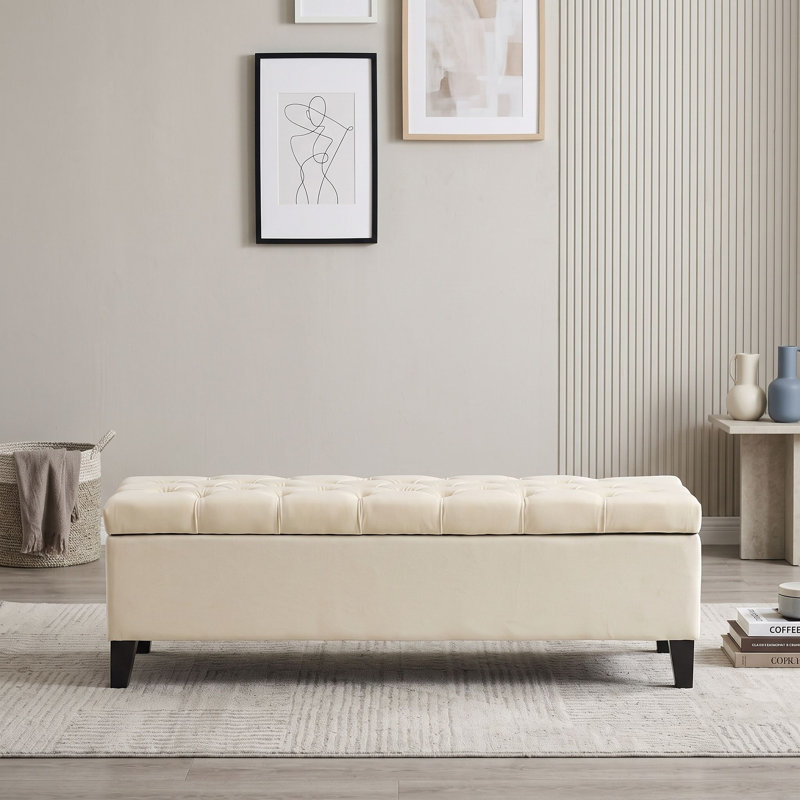 Repose-pieds capitonné avec rangement, Beige