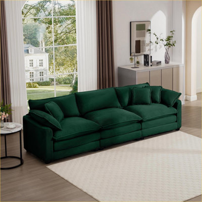 Canapés modulaires | Moderne et moderne, 3 places, pour le salon, avec coussins décoratifs | Vert | Velours côtelé