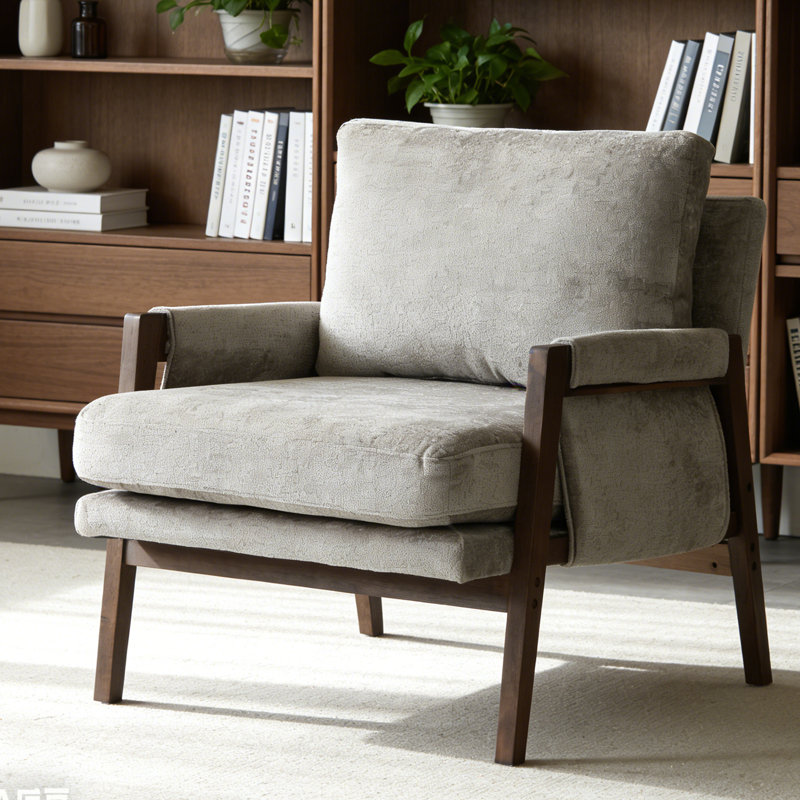 Brayven Accent Chair - 30" Wide Scandinavian Style Plush Fabric Cushion Solid Wood Frame, Gray Chenille