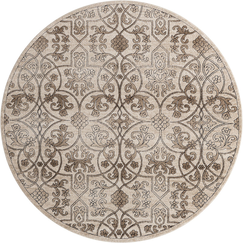 Dathon Floral Area Rug in Bone, Round 7'10"