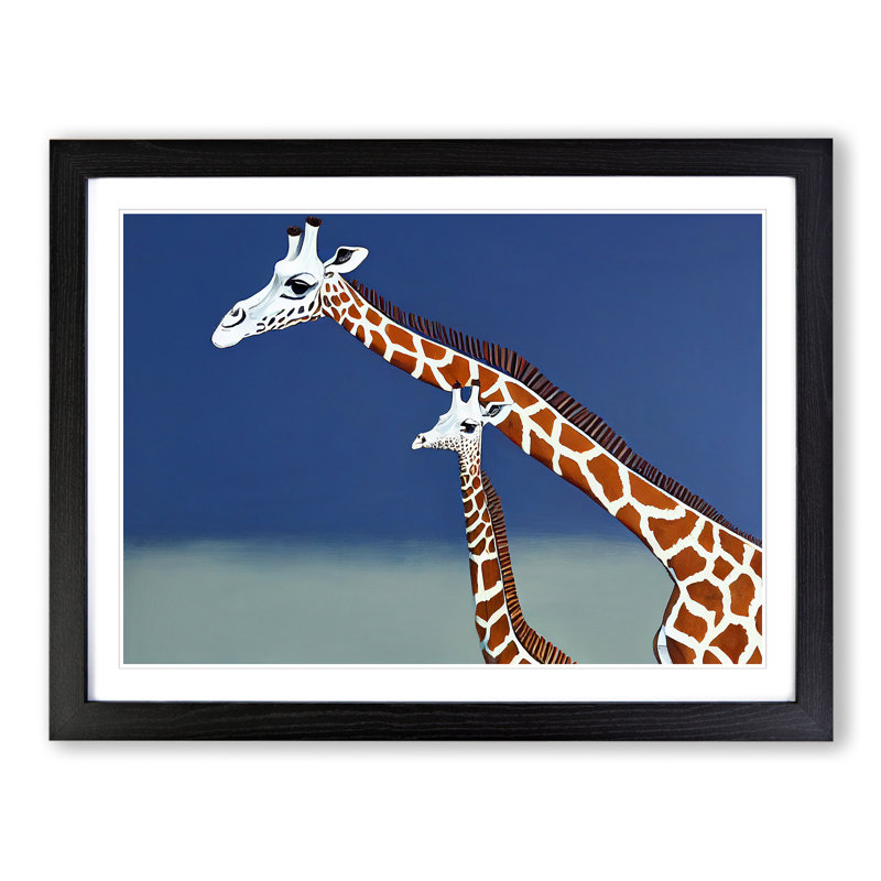 Mother And Baby Giraffe - Framed Print, Black Framed, 34cm H x 46cm W x 2cm D