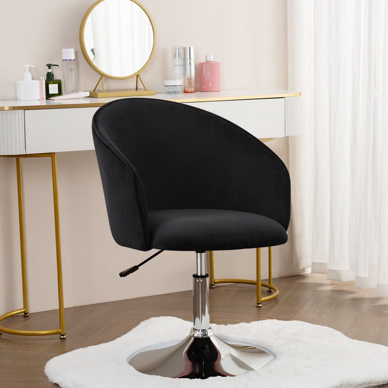 Modern Swivel Barrel Chair Velvet  Upholstered Makeup Accent Chair, Black Velvet