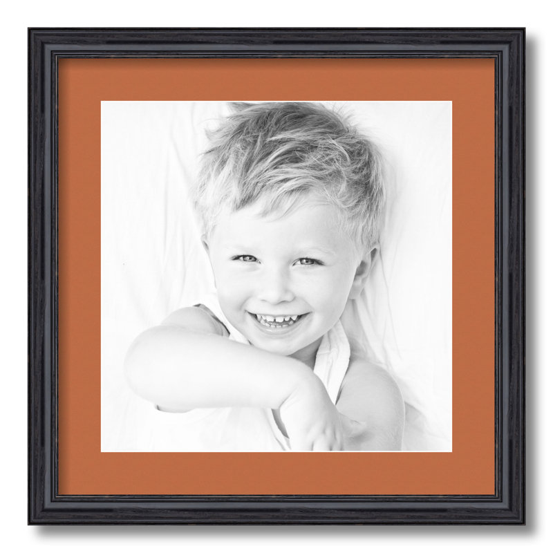 Black Wood Matte Picture Frame with Mat, Red Orange