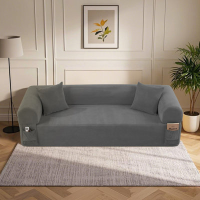 Canapé de sol désossé Canapé dans une boîte, sans installation et facile à transporter Mousse à mémoire de forme avec ressorts ensachés individuels Canapé confortable avec 2 coussins assortis, canapé pour le salon ou la chambre à coucher