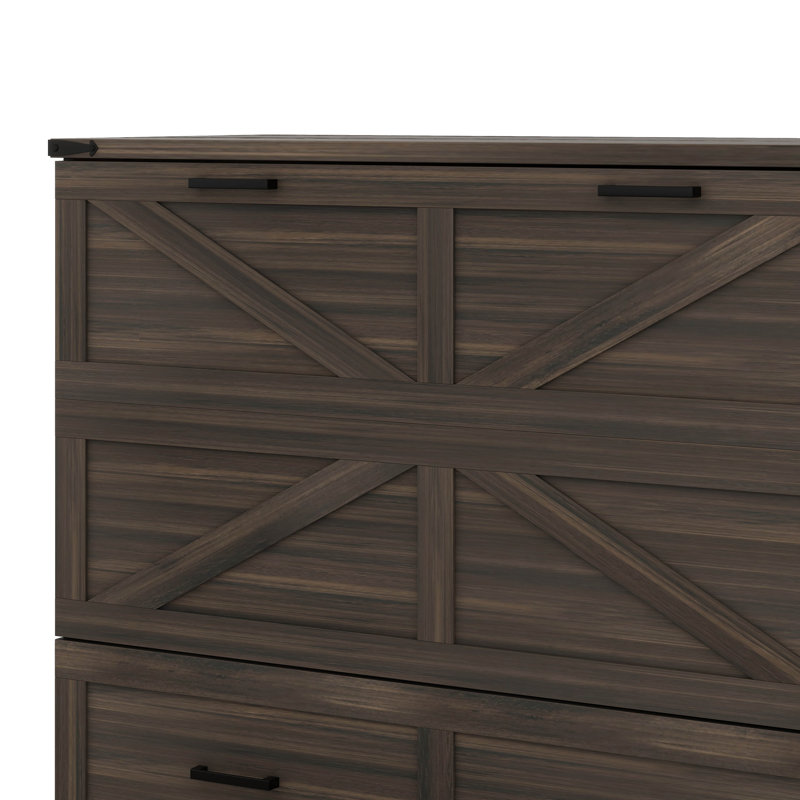 Lit double escamotable de style campagnard avec charge, Gris rustique