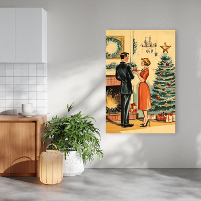 Cozy Christmas Evening, rétro, arbre de Noël abstrait, paysage d'hiver, reproduction d'art mural