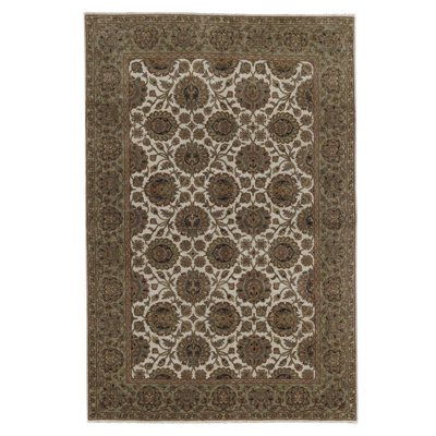 Tapis oriental en laine tissé à la main Mountain King ivoire / vert clair / brun